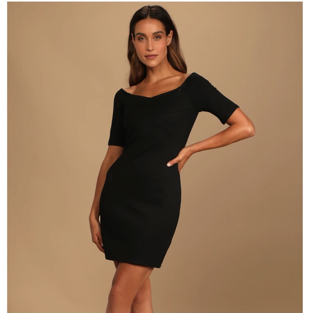 Evening Events Black Off-the-Shoulder Bodycon Mini Dress